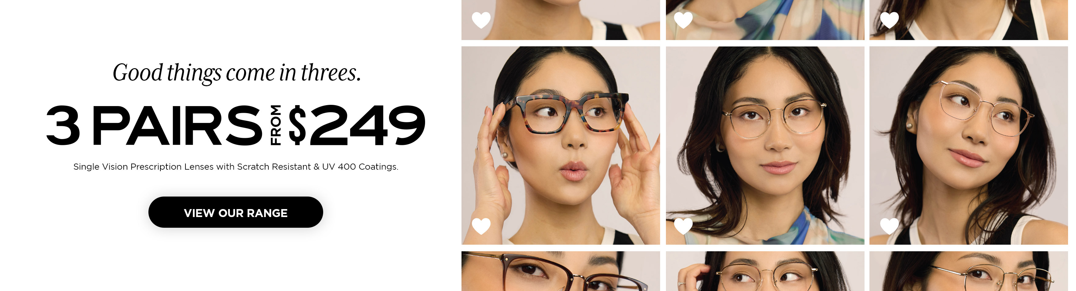 3 Pairs of Prescription Glasses from $249